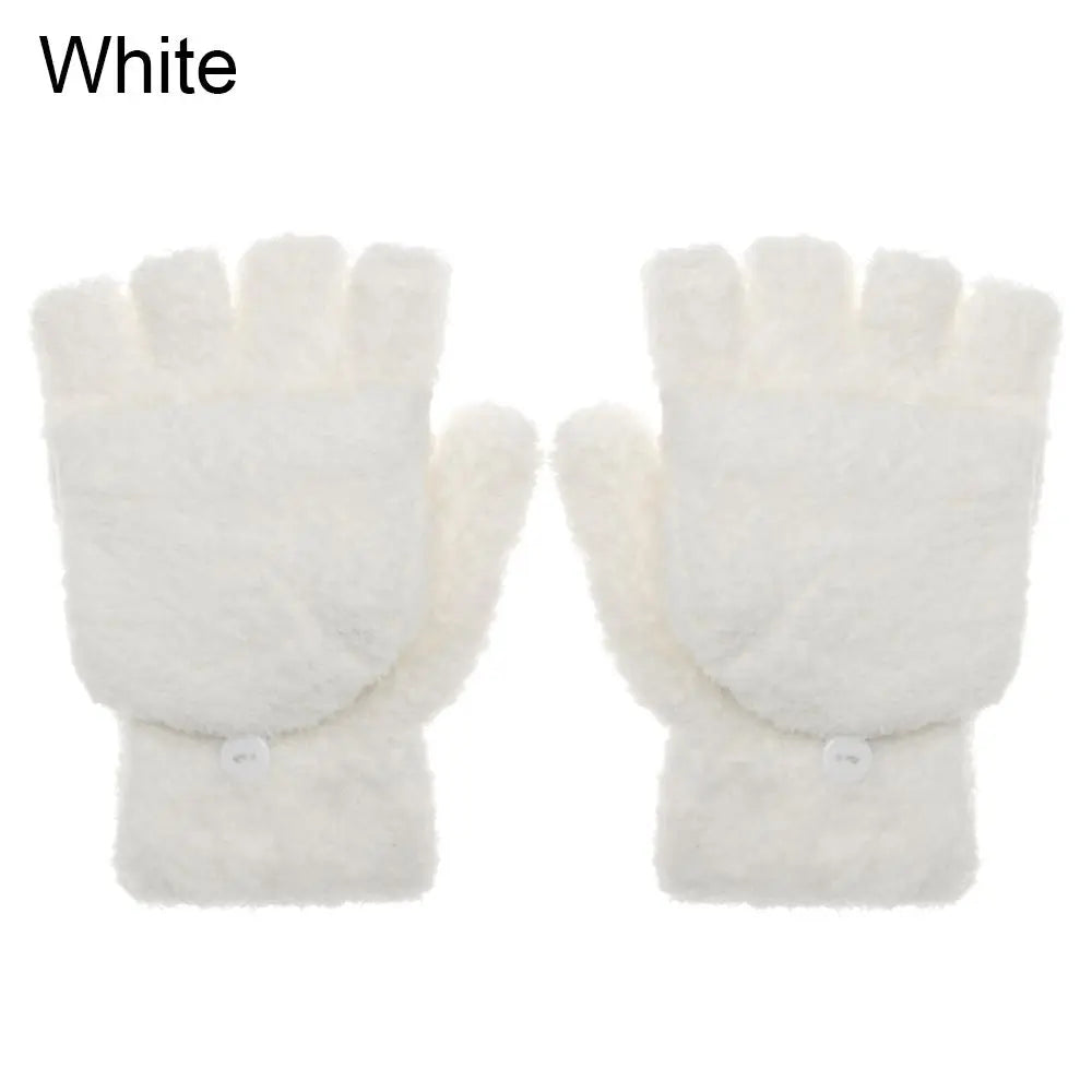 Fashionable dual-use thick coral velvet convertible flip-up mittens gloves