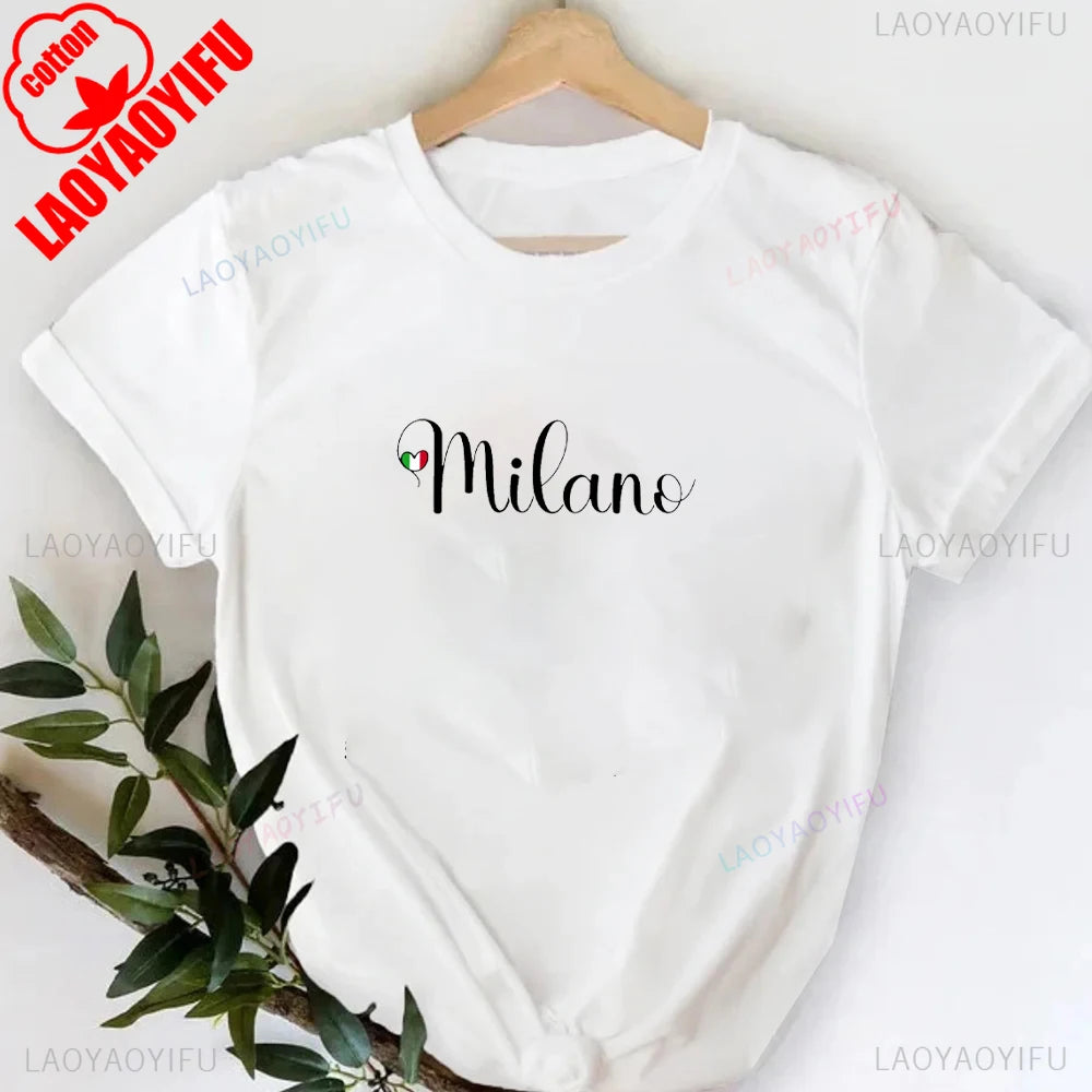 T-shirt col rond imprimé lettres Milano Italie, décontracté, manches courtes, pour femme, printemps-été