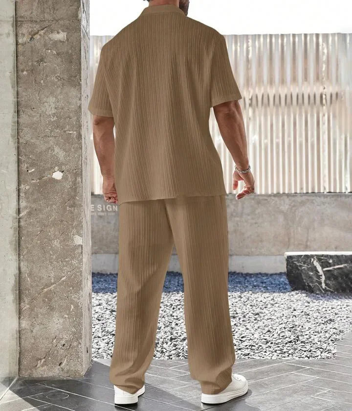 Ensemble deux pièces pour homme, survêtement décontracté, chemise boutonnée à manches courtes et pantalon, à la mode