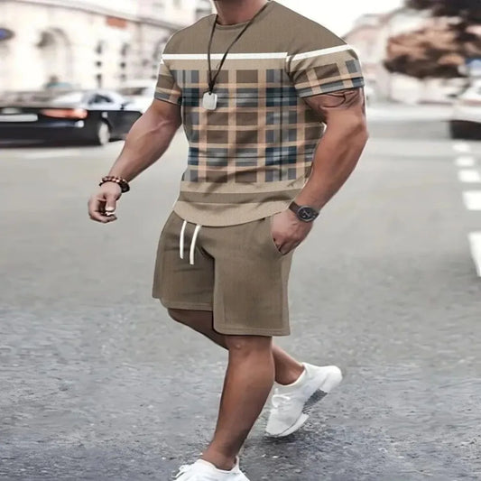 Haut à manches courtes et col rond pour homme, imprimé simples, style Harajuku, vêtements décontractés kaki, été 2025