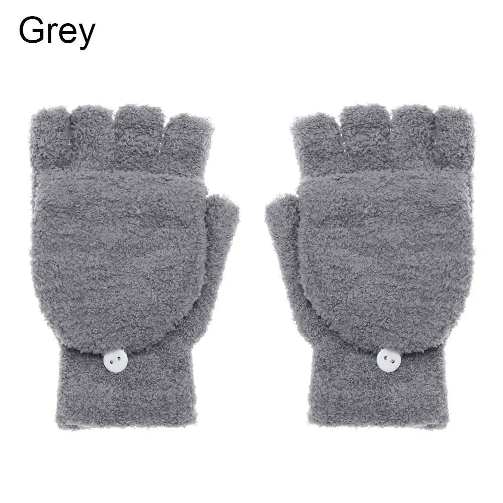 Fashionable dual-use thick coral velvet convertible flip-up mittens gloves