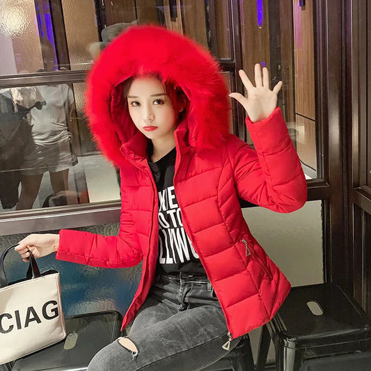 Parkas d'hiver confortables et décontractées pour femmes, nouvelle veste en coton avec col en fourrure, coupe ajustée, chapeau amovible