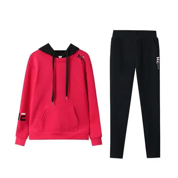Ensemble de sport deux pièces en polaire épaisse, coupe ample et brodée, pour femme, automne-hiver, nouveau style, pantalon long.