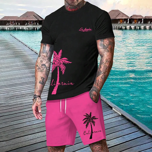 Ensemble hawaïen tendance européen et américain pour la plage, à manches courtes, short de plage décontracté, doux et confortable 2025