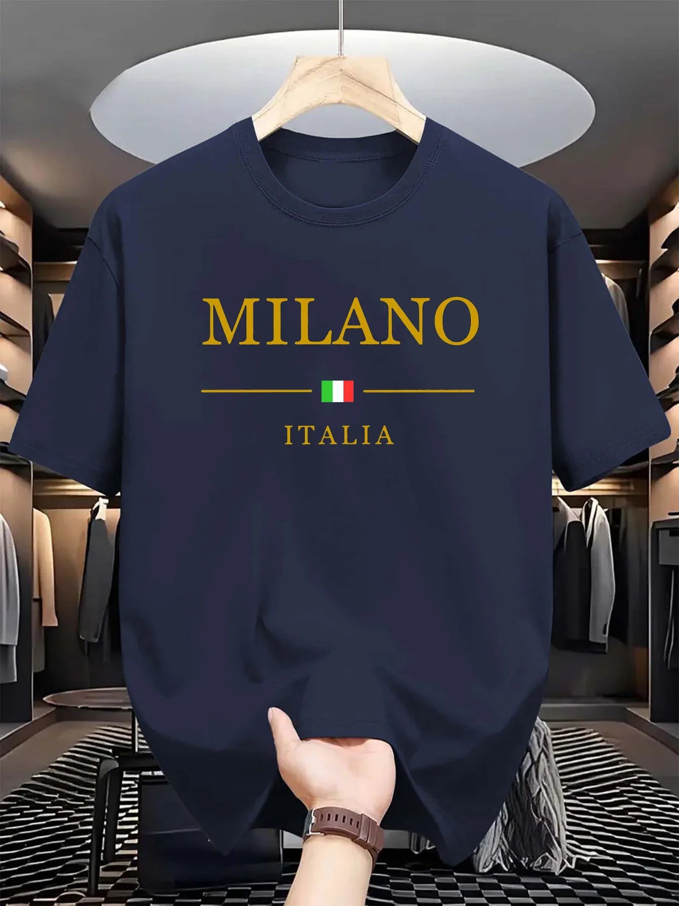 T-shirt Milano manches courtes col rond homme, 100% coton, à la mode, décontracté, ample, grande taille, motif MILANO ITALIA imprimé, sport, été
