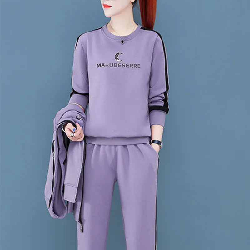 Ensemble 3 pièces pour femme, survêtement, sweat-shirt et pantalon, tenue décontractée, vêtements de sport amples, printemps-automne