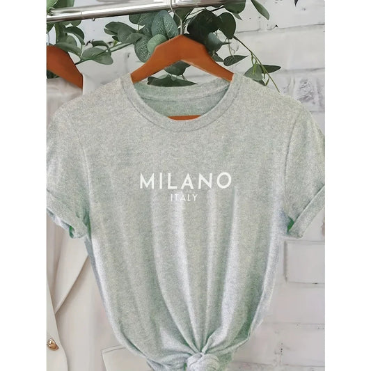 T-shirt col rond imprimé lettres Milano Italie, décontracté, manches courtes, pour femme, printemps-été