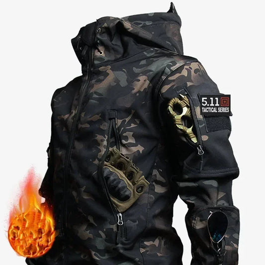 Imperméable et chaud hommes hiver coque souple spécial tactique à capuche veste multi poche