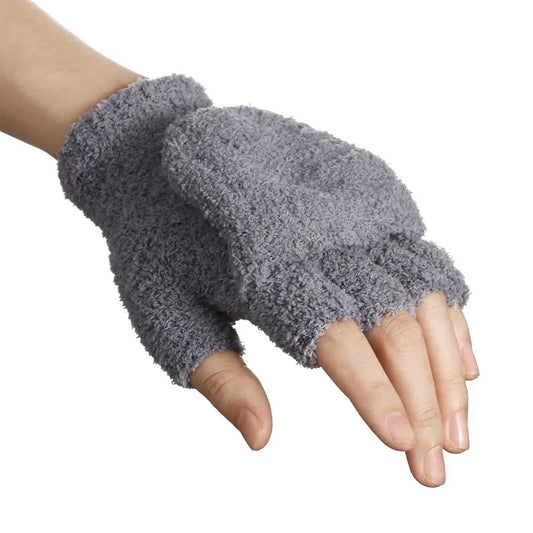 Gants mitaines en velours corail épais à double usage, convertibles, à rabat, à la mode