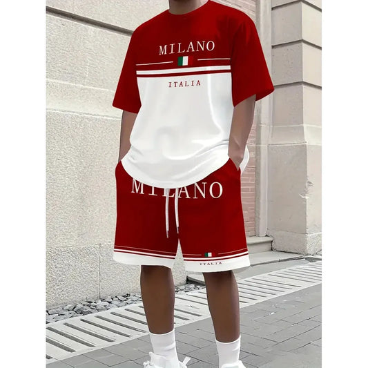 2025-26 été nouvelle tendance de la mode, impression 3D Milano, confortable, ensemble short/T-shirt.