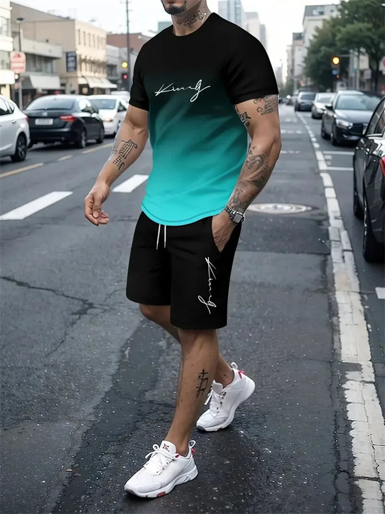 Ensemble 2 pièces pour homme, t-shirt à manches courtes, survêtement décontracté, imprimé 3D, vêtements de sport, nouvelle collection été