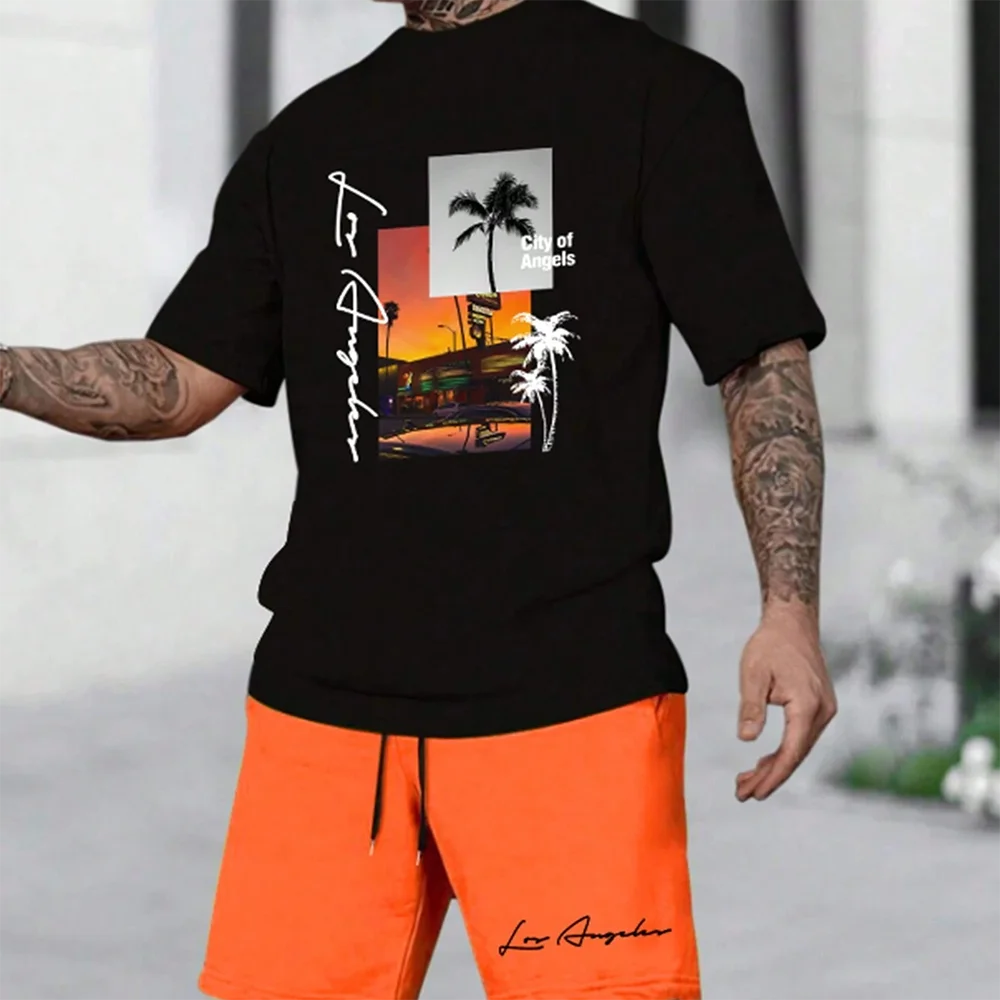Ensemble hawaïen tendance européen et américain pour la plage, manches courtes, short de plage décontracté, doux et confortable 2025