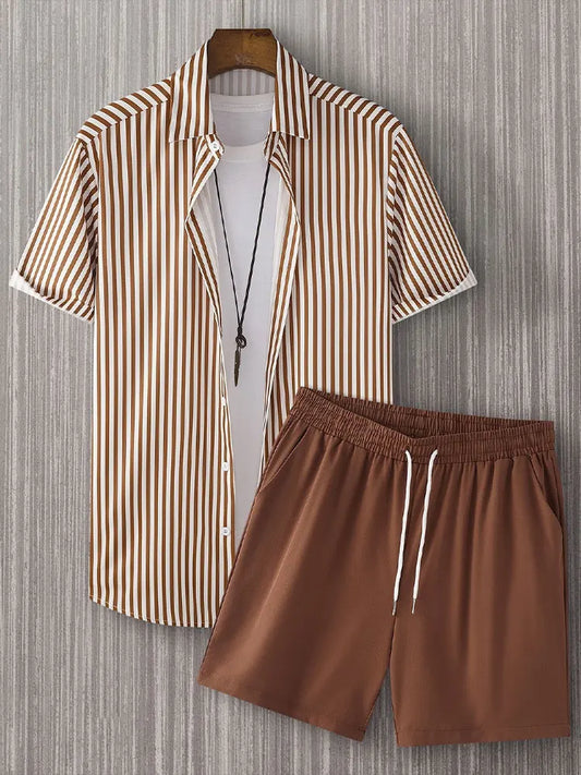 Ensemble 2 pièces chemise et short pour homme, short de plage, ensemble à manches courtes, sports d'été à la mode