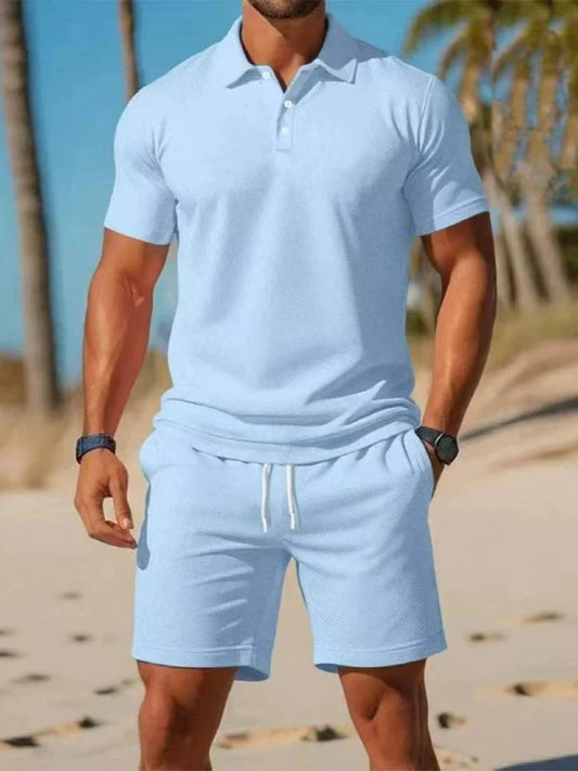 Ensemble polo boutonné à manches courtes, décontracté et polyvalent, à la mode, de haute qualité, pantalons courts