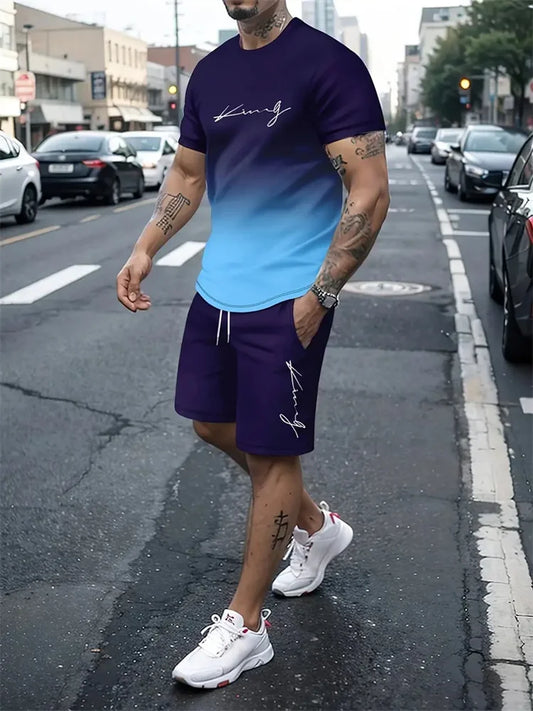 Ensemble 2 pièces pour homme, t-shirt à manches courtes, survêtement décontracté, imprimé 3D, vêtements de sport, nouvelle collection été