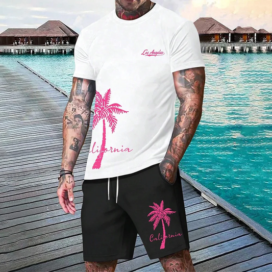 Ensemble hawaïen tendance européen et américain pour la plage, à manches courtes, short de plage décontracté, doux et confortable 2025
