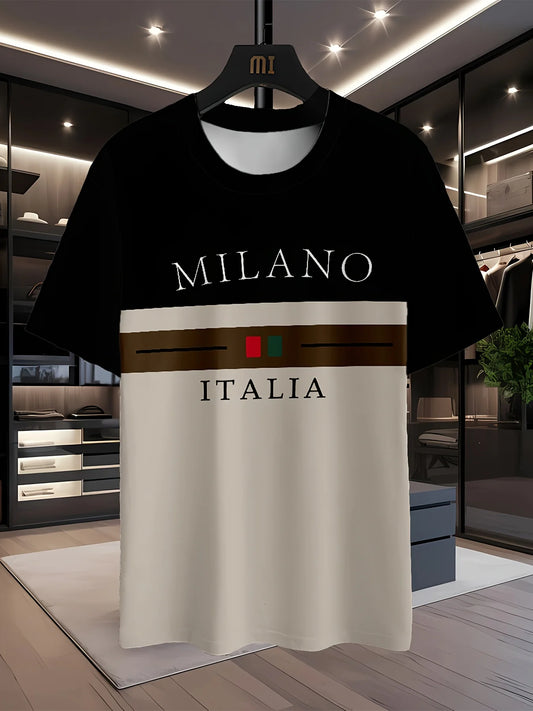 T-shirt Milano Italia pour homme, t-shirt décontracté à col rond en polyester, coupe régulière, manches courtes, tissu léger.