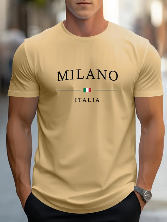 T-shirt Milano décontracté d'été, 100% pur coton, col rond pour hommes, manches courtes.