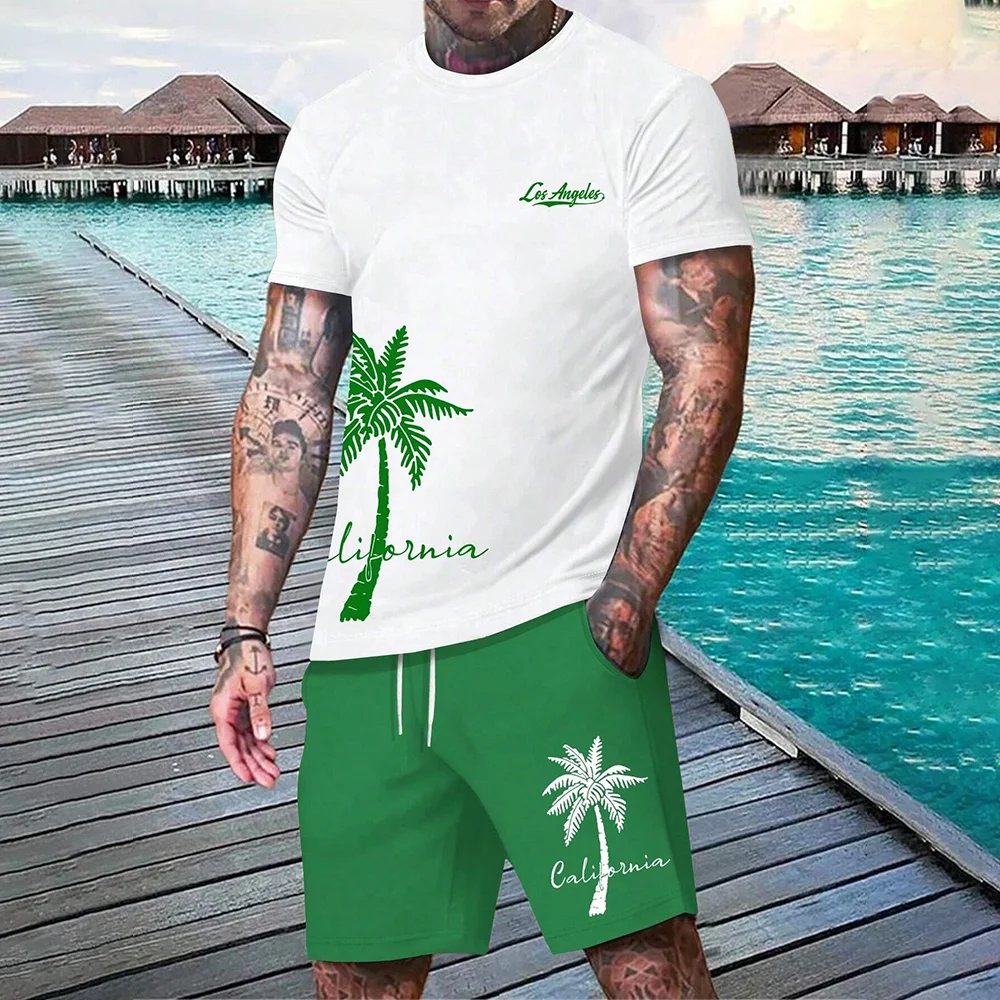 Ensemble hawaïen tendance européen et américain pour la plage, à manches courtes, short de plage décontracté, doux et confortable 2025