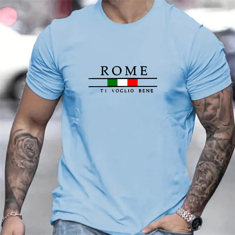 T-shirts à manches courtes pour hommes, Rome, mode d'été, drapeau italien 3D imprimé, ample, tendance, Streetwear