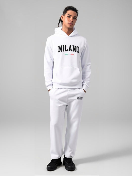 Sweat à capuche et pantalon de survêtement  imprimé Milano jogging, streetwear décontracté, sport, luxe.