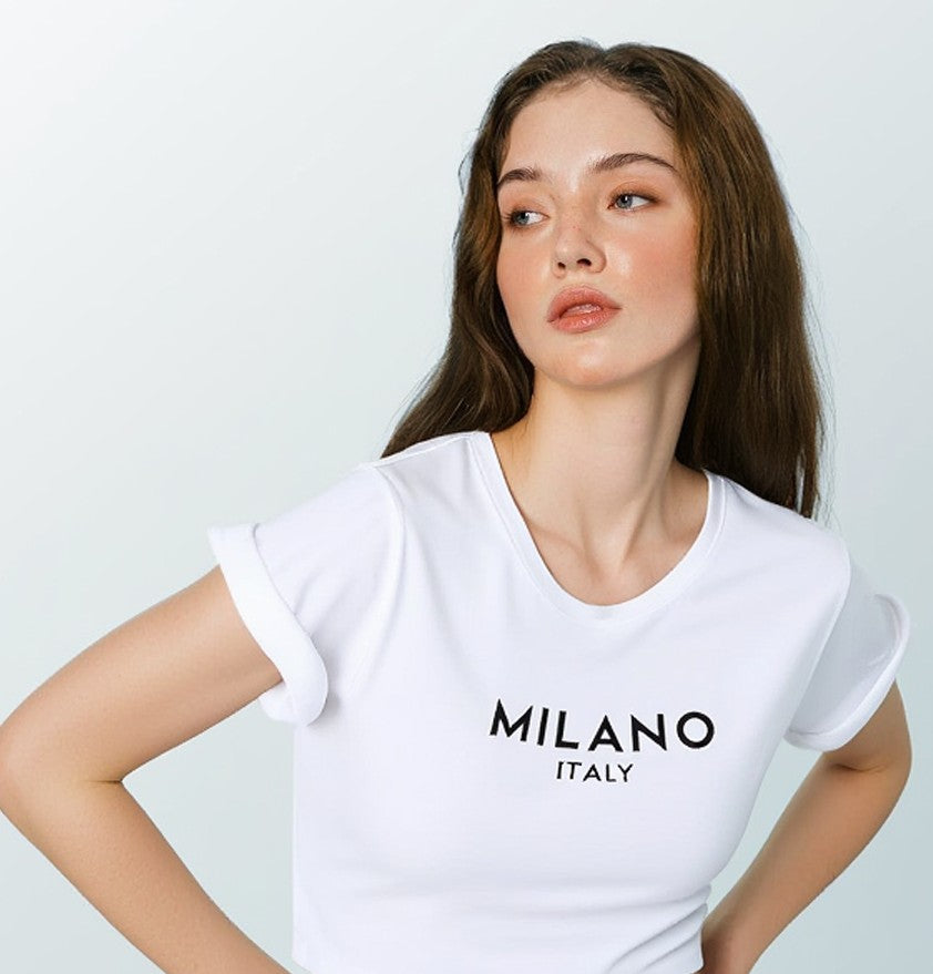 MILANO ITALY T-shirt à col rond imprimé pour femme, t-shirt décontracté à manches courtes, printemps et été