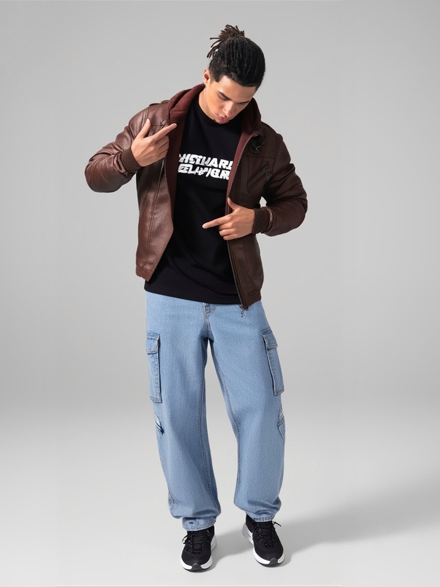 Giacche da uomo, giacca in similpelle, doppia cerniera, cappuccio staccabile, cappotto in pelle da motociclista