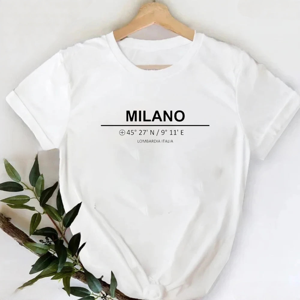 MILANO ITALY T-shirt à col rond imprimé pour femme, t-shirt décontracté à manches courtes, printemps et été