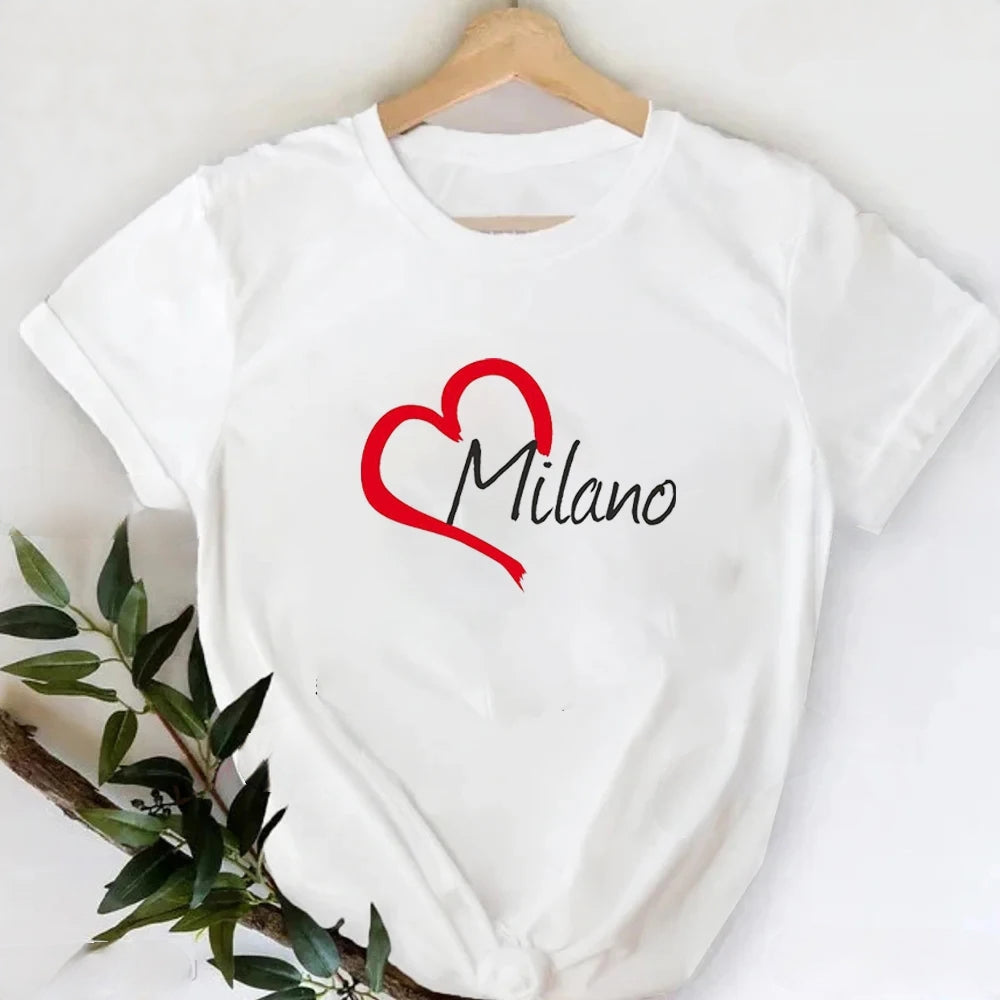 MILANO ITALY T-shirt à col rond imprimé pour femme, t-shirt décontracté à manches courtes, printemps et été