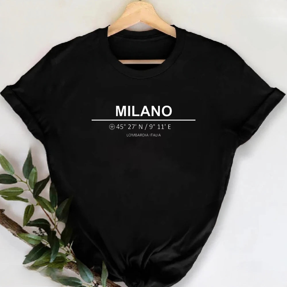 MILANO ITALY T-shirt à col rond imprimé pour femme, t-shirt décontracté à manches courtes, printemps et été